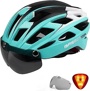 Bike Helmet, Basecamp Bicycle Helmet with Rear Light & Detachable Magnetic Goggles Lightweight Cycling Helmet Adjustable for Adult Men Women Mountain & Road (BC-069)