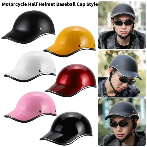 Motorcycle half helmet summer helmet electric car helmet men and women models personalized leather baseball helmet - Black Pink